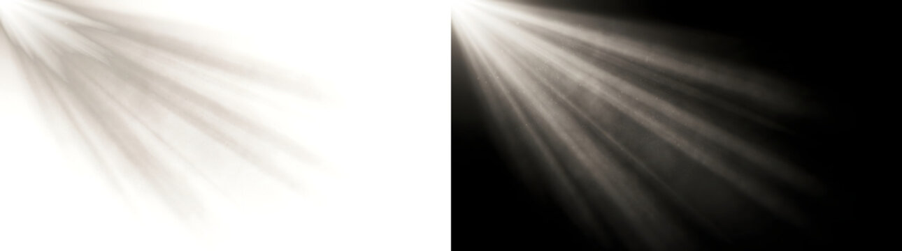 Sunbeam light rays streaming diagonally through dust particles in air looks perfect for design projects in PNG, Transparent and Black Background Versions