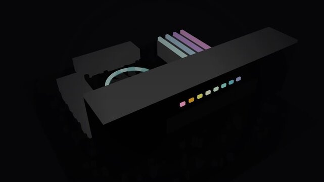 Sleek modern computer motherboard with vibrant RGB lighting and advanced cooling system in a dark room