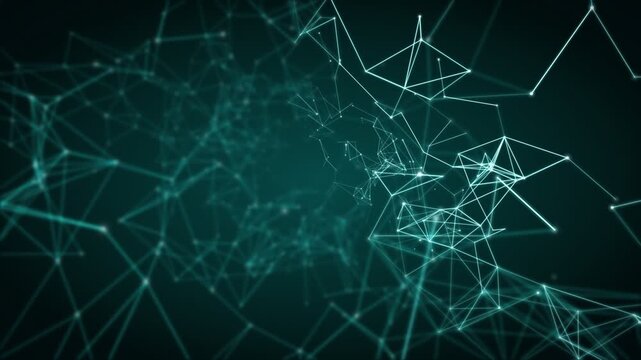 Abstract network connections loop with glowing nodes and lines in deep teal background