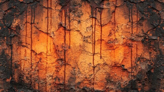 Textured orange wall with dripping rust stains