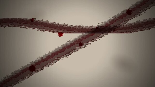 Microscopic view of blood vessels or capillaries with flowing red blood cells inside human body biology concept illustration