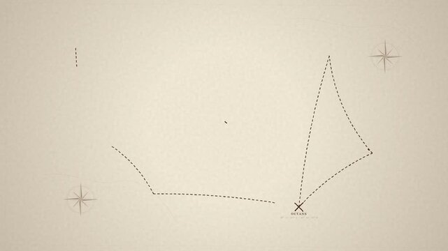 Minimalist line art illustration of a stylized sailboat with dotted lines on a light background, featuring star-like markers in the corners.