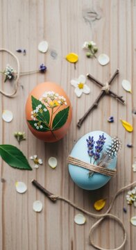 Decorated Easter Eggs with Floral Designs and Crosses.