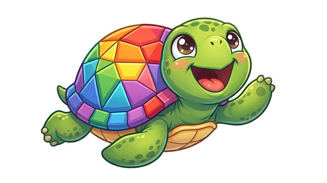 Cute cartoon turtle with a colorful stained glass shell
