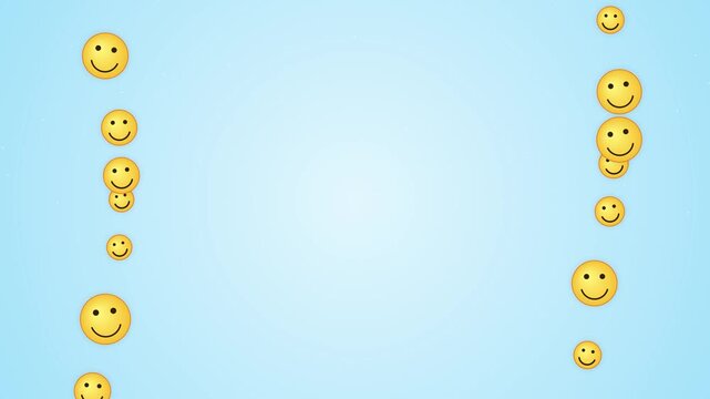 Abstract Background with Floating Yellow Smiling Emoticons on Light Blue
