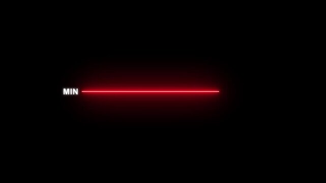 Minimalist red neon loading bar animation with min and max labels on black background, progress