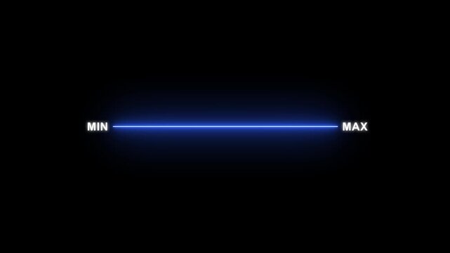 Minimalist neon blue slider scale with min and max labels for ui and data visualization interface