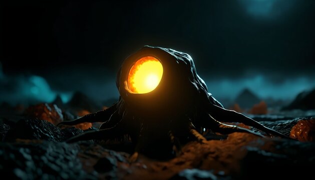 Tentacled Alien Organism with a Glowing Core