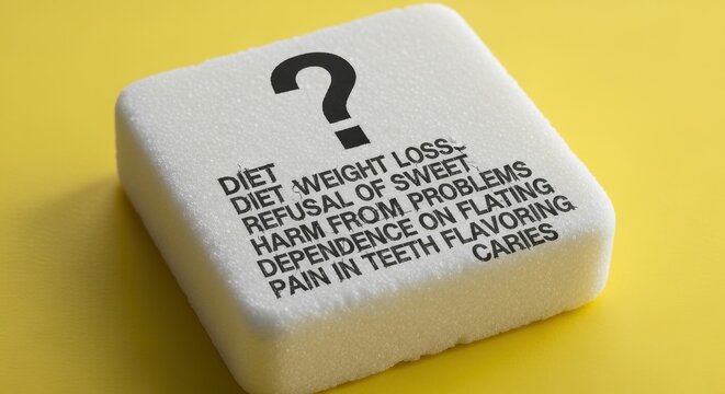 Diet Weight Loss Refusal of Sweets Concept on Yellow Background.