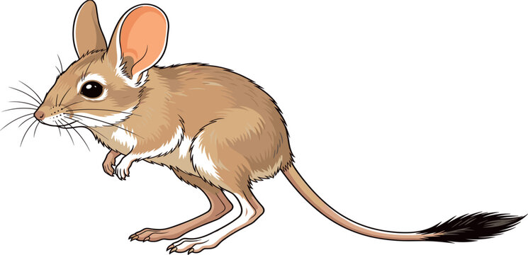 Cute long eared jerboa desert rodent vector illustration isolated on white background