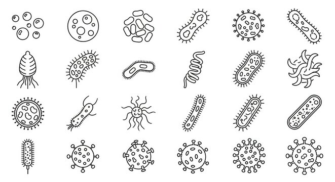 Diverse Collection of Bacteria and Virus Illustrations.