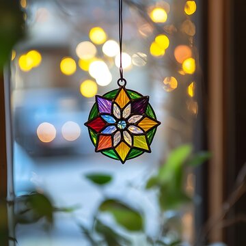 Stained Glass Suncatcher Hanging Window for graphic design