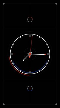 Modern digital clock face with glowing elements on a dark background.