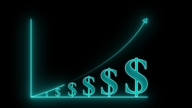 Neon dollar sign growth chart: financial success and rising profit concept business finance
