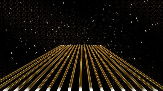 Golden Crescent Moon Particle Sweep with Diamond Grid, Luxury Motion Backdrop for Night Event Presentation