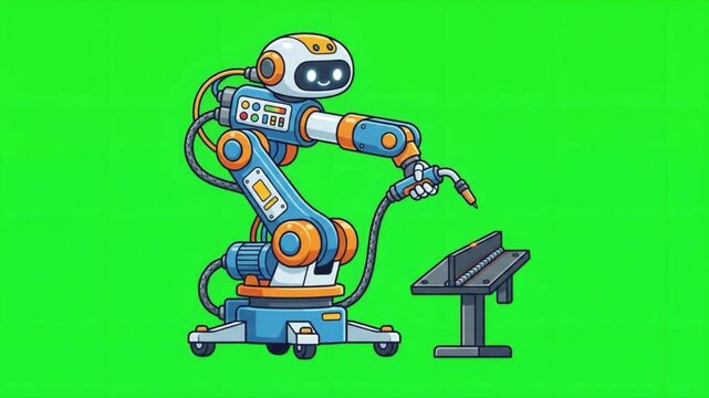Cute Welding Robot Performing Automated Industrial Welding