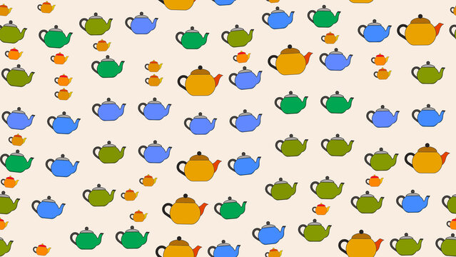 Seamless pattern of colorful teapots