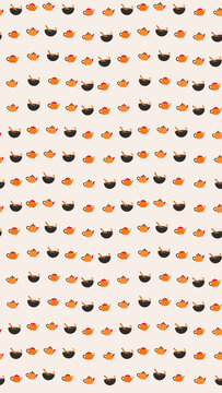 Seamless pattern of teapots and bowls with spoons