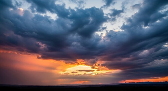 Dramatic Sunset Sky with Dark Clouds and Golden Light.