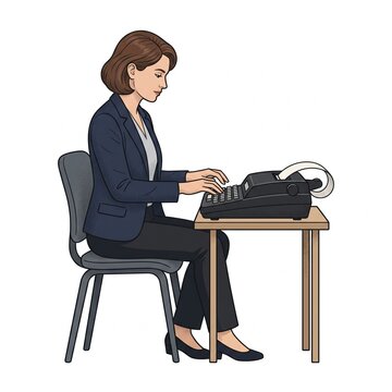 Professional Woman Using a Stenotype Machine Illustration