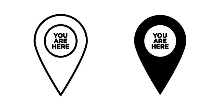 You are here pointer icon flat outline in black