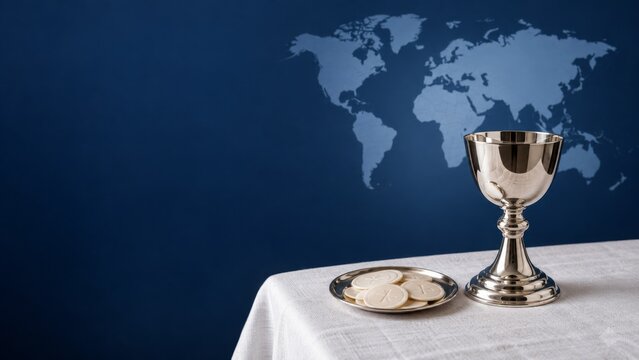 World Communion Sunday chalice and wafers with world map