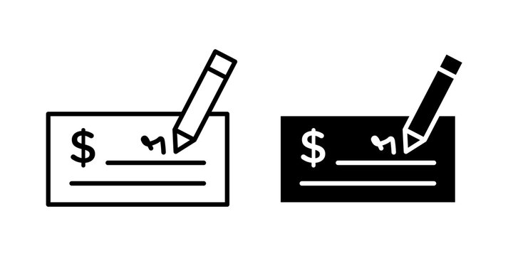 Signing cheque icon flat outline in black