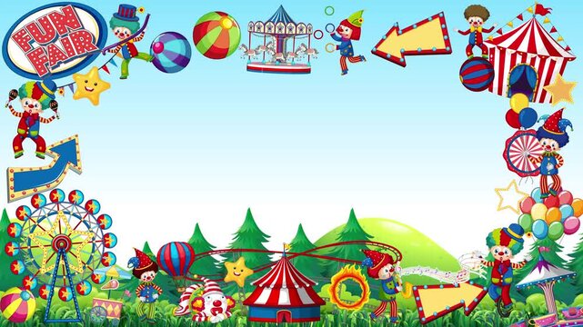 Cartoon Amusement Park Border Animation with Blank Copy Space
