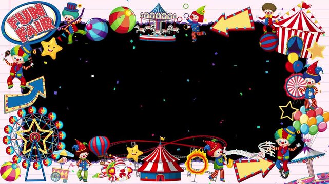 Colorful Carnival Fun Fair Cartoon Animated Frame Border with Alpha Channel