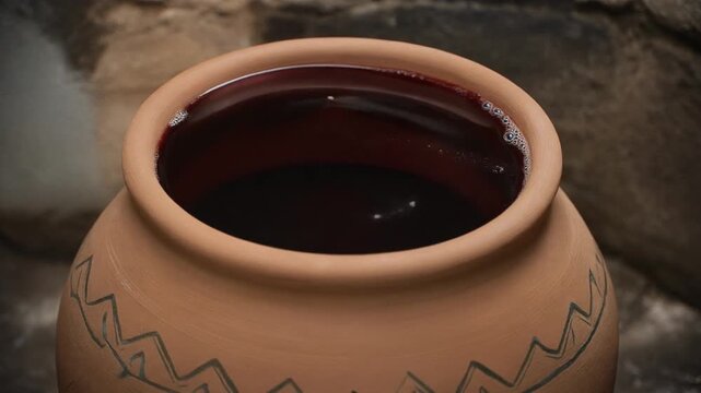 Wine rippling in a clay qvevri