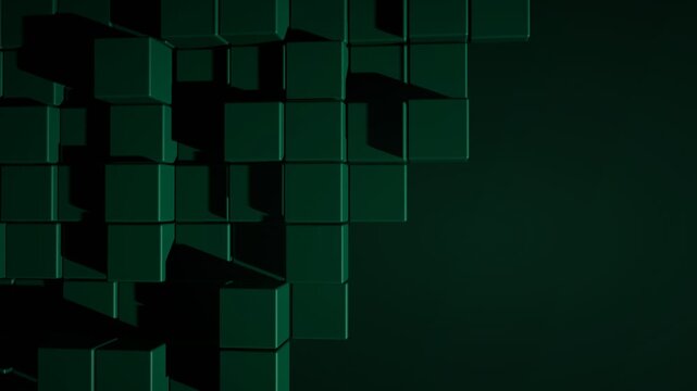 Dark Green Cubes Pattern with Shadows and Copy Space, Abstract Geometric Background
