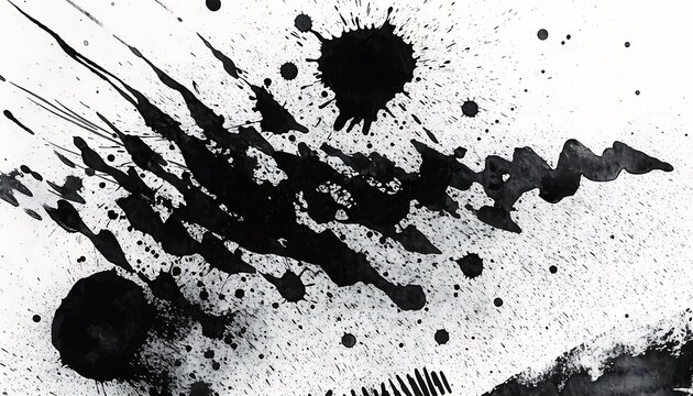 Abstract black ink splash and paint drops texture design on a simple artistic background style