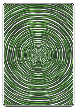 Abstract spiral pattern with circular lines and green pixel squares