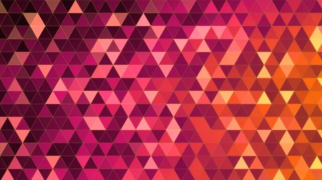 Low poly triangle mosaic in wine, magenta and saffron with individual tiles shimmering gold, faceted gradient