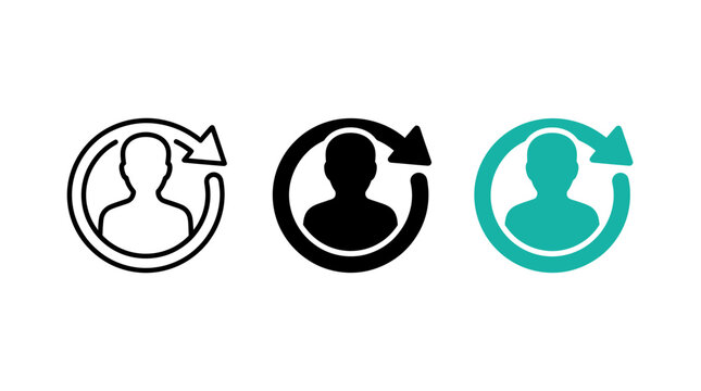 Customer retention icon set with user silhouette and circular arrow design