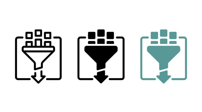 Data Preprocessing Icon Set for Big Data Filtering and Analytics Vector