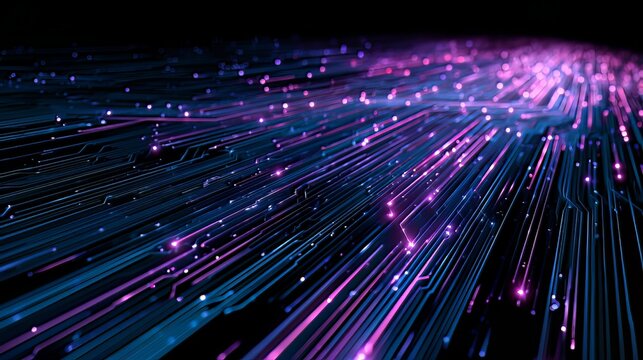 Dynamic abstract flow of luminous blue and magenta light streams suggesting digital connections and futuristic technology, ideal for concept art