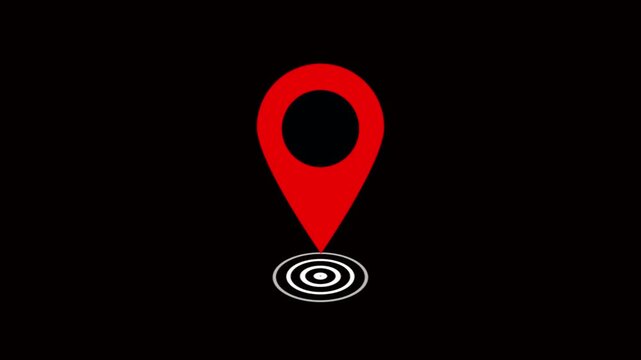 GPS location pointer animated with radio wave, location pointer, pin icon on black background.4k video animation