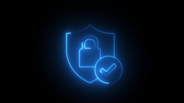 glowing neon blue colour lock animation icon security privacy password protection safety animated on black background