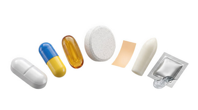 A diverse collection of pharmaceutical pills, capsules, and medical supplies isolated on transparent background for professional healthcare design projects