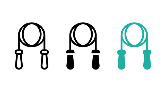 Jump rope equipment icon set in thin line solid and colored variations