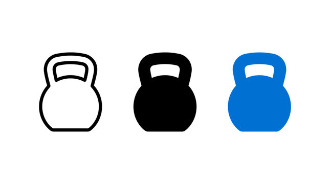 Set of three kettlebell fitness icons in different styles with kettlebell
