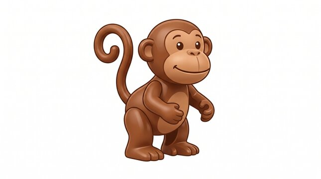 Cute brown monkey standing with curly tail on white background