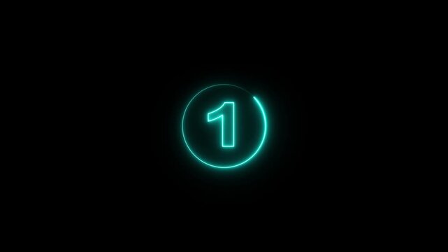 5 second countdown timer animation with neon number text glowing from 5 to 0 with interesting circle animation. Circle countdown timer 5 sec animation graphics transparent background electric saber.