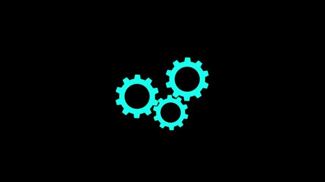 Spinning gear animation. glowing settings icon. Cogwheel gear spinning around animation. cog wheel icon turning animated background. Motion graphics of teamwork concept. Machine symbol, automotive.