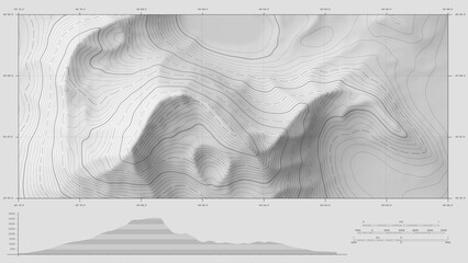 Contour terrain map paired with altitude profile graph and scale bars, geographic data © eriksvoboda
