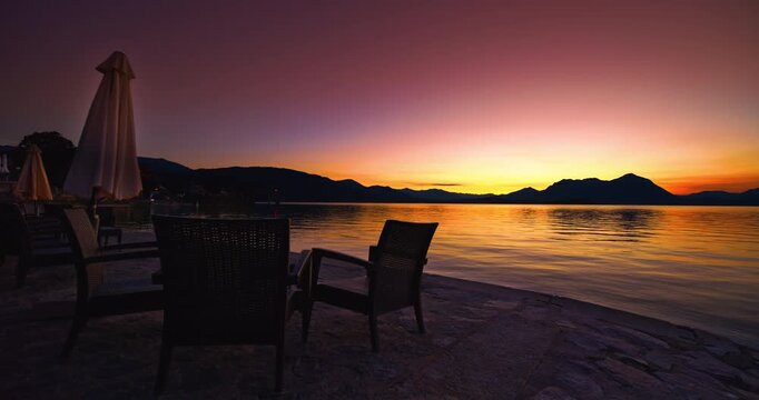 Fantastic landscape at dawn on the lake.