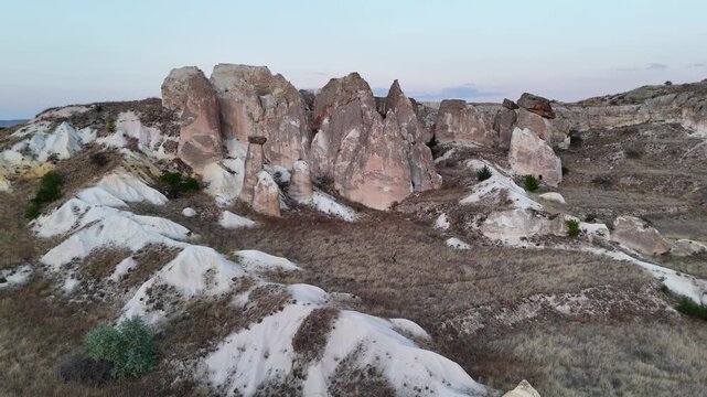 Aerial view of volcanic tuff valley near Urgup in Cappadocia, Turkey.