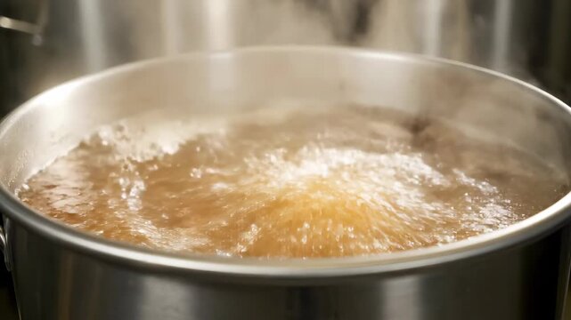 The liquid in the stainless steel pot is boiling, and the large pot is boiling thick soup