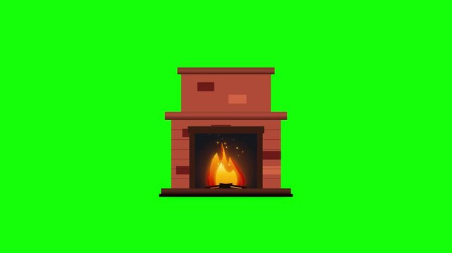 Brick fireplace with burning fire conceptual motion graphic